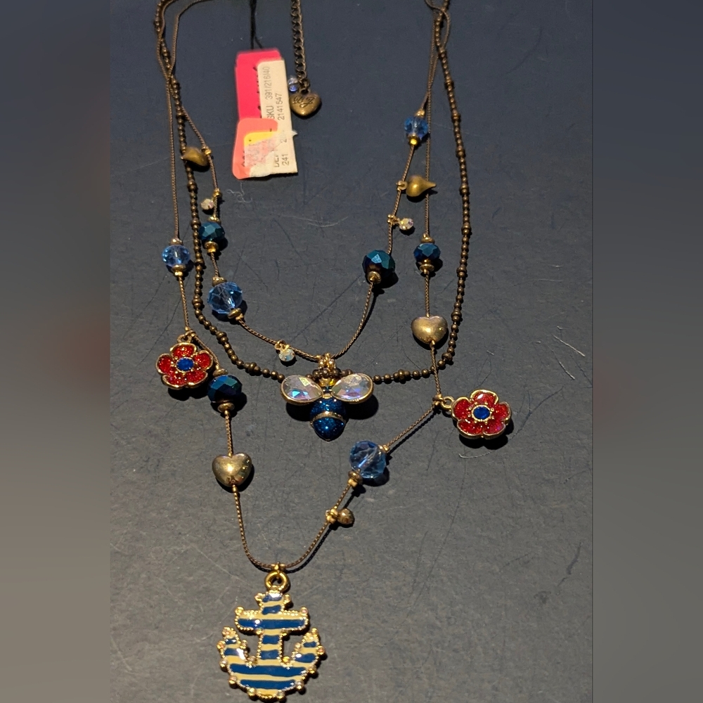 Betsey Johnson Blue and Red Floral Necklace